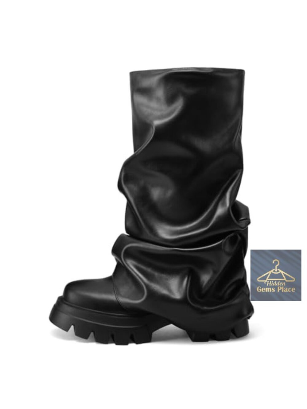 Fold Over Slouchy Wide Calf Pleated Platform Chunky Boots Women Metallic Silver